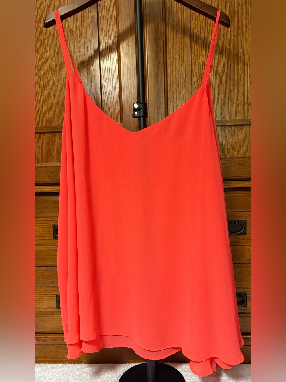 Torrid Sophie Chiffon Double Layer Swing V-Neck Cami Top Coral Neon Curvy Flowy